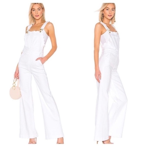 Frame Denim Scallop Edge Overalls White Jeans - Picture 4 of 12